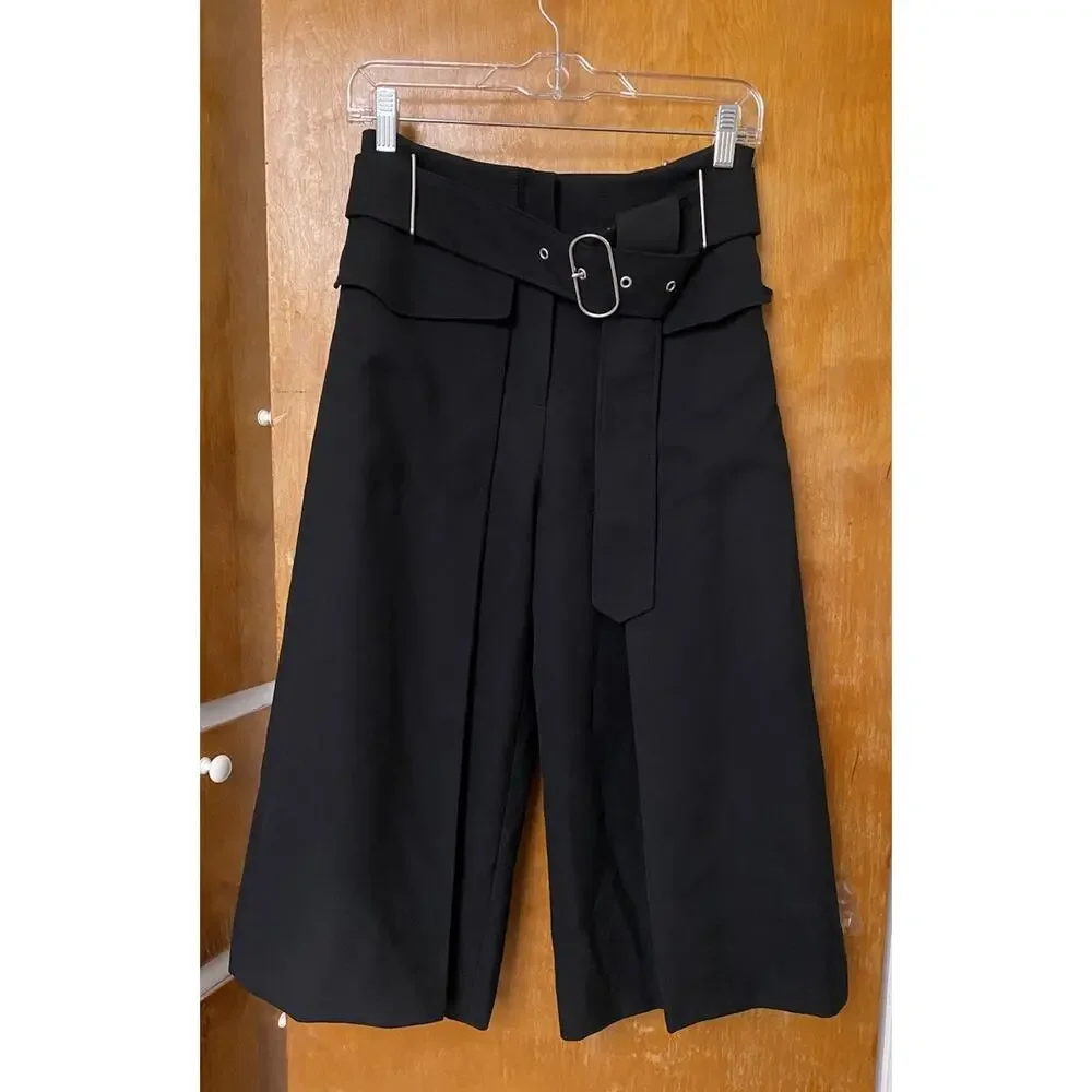 Acne Studios INEZ Wool Pleated Wide Leg Cropped Culotte Pant PSS17 Black Sz 36 - Picture 3 of 14